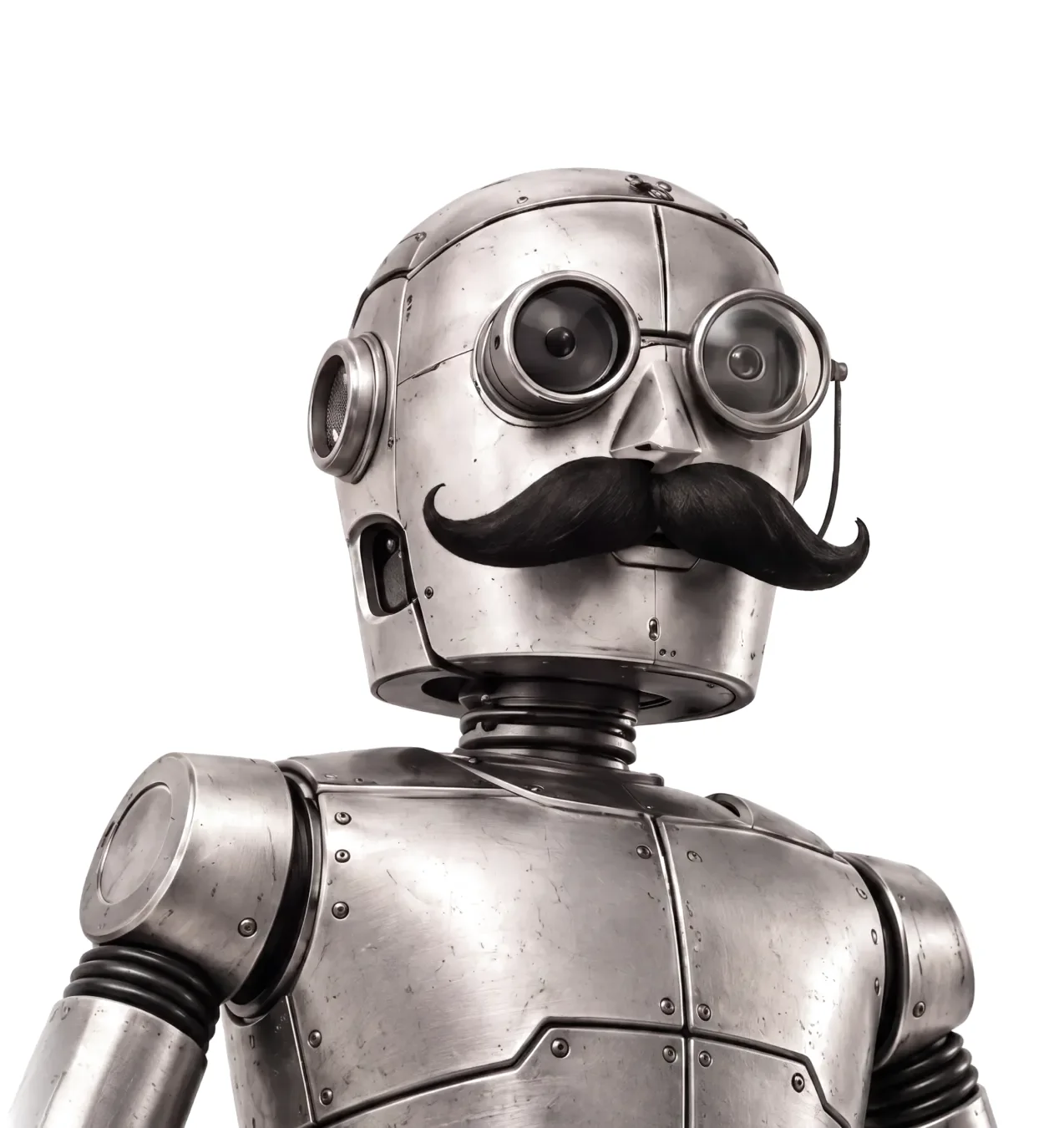 Retro-Roboter mit offensichtlich falschem Schnurrbart: Text, der auf den ersten Blick menschlich wirkt, klingt trotzdem nach Roboter, und genau dieses Problem löst ClearScript