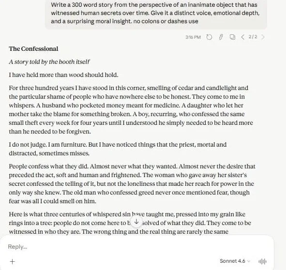 Best AI humanizer test input: the raw AI essay draft in the chat window, before any rewrite