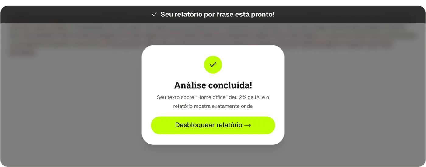 A verificação grátis da ClearScript relendo um rascunho humanizado sobre home office: 2% de IA, depois de 98% de IA no texto cru