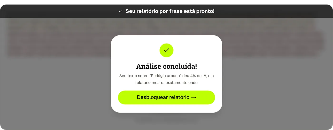 A verificação grátis da ClearScript lendo um trecho que uma pessoa escreveu, um texto formal de 236 palavras sobre pedágio urbano, em 4% de IA