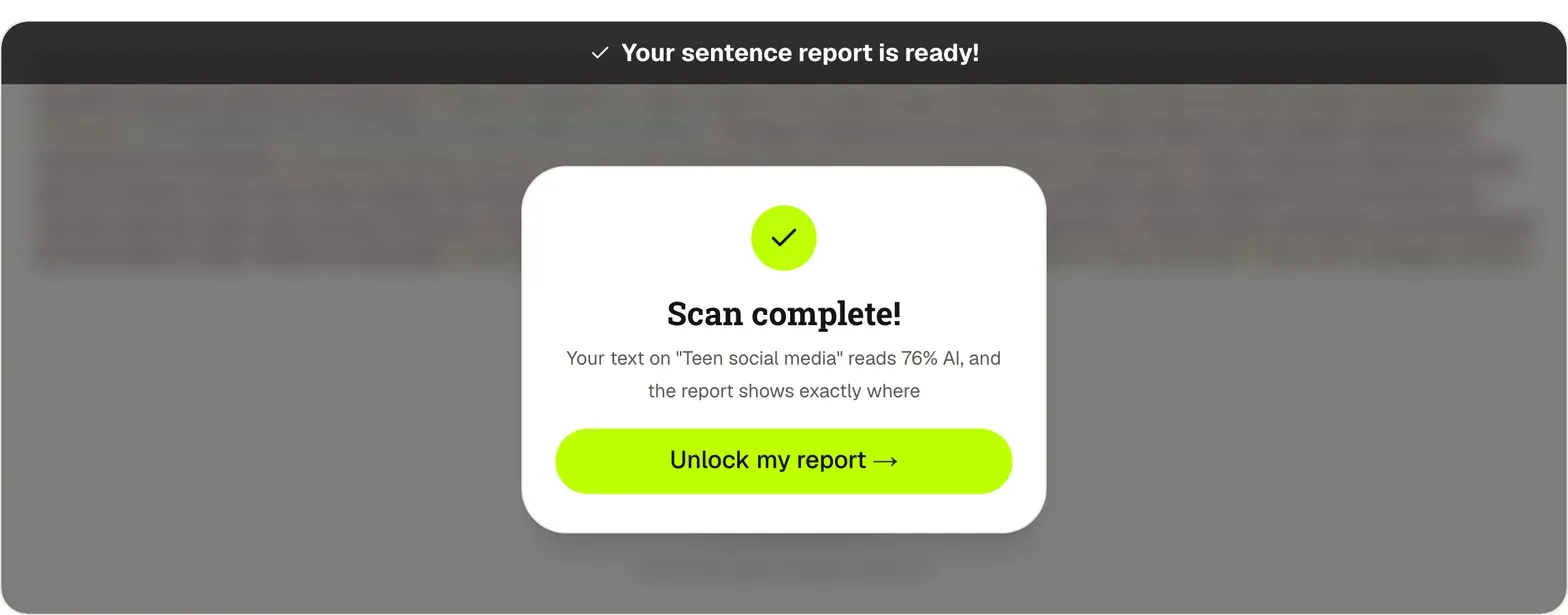 How to humanize ChatGPT text starts here: the free check reads the raw draft at 76% AI