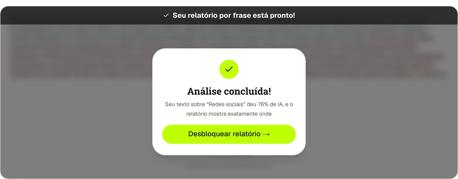 Tela do verificador grátis com 76% de IA antes de humanizar textos de ChatGPT