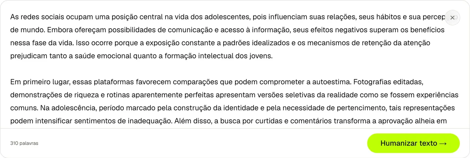 Rascunho cru colado no humanizador, tom e intensidade já escolhidos